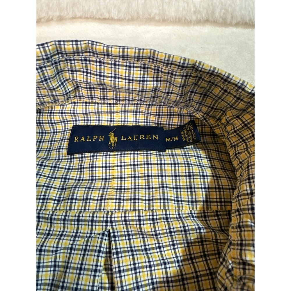 Ralph Lauren Mens M Classic Fit Blue Yellow Check Button Down Long Sleeve Shirt - Picture 2 of 12